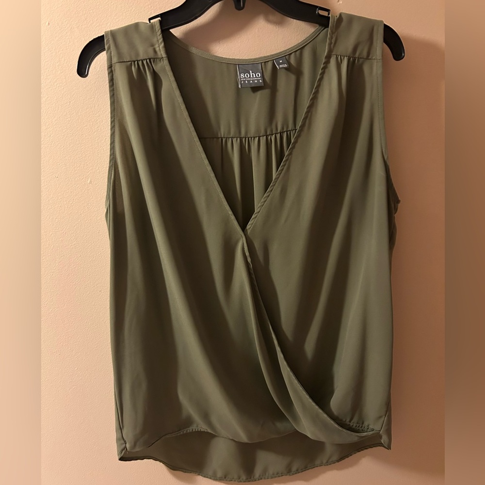 Soho Green Sleeveless Wrap Blouse